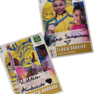 2 Cards 'Coleção Time Brasil' Ginástica Artística- Rebeca Andrade e Flávia Saraiva - Autógrafo Manual