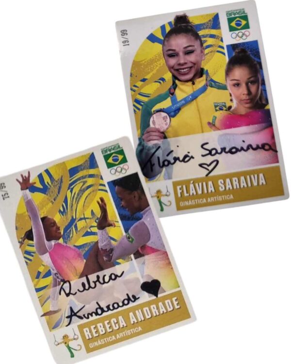 2 Cards 'Coleção Time Brasil' Ginástica Artística- Rebeca Andrade e Flávia Saraiva - Autógrafo Manual