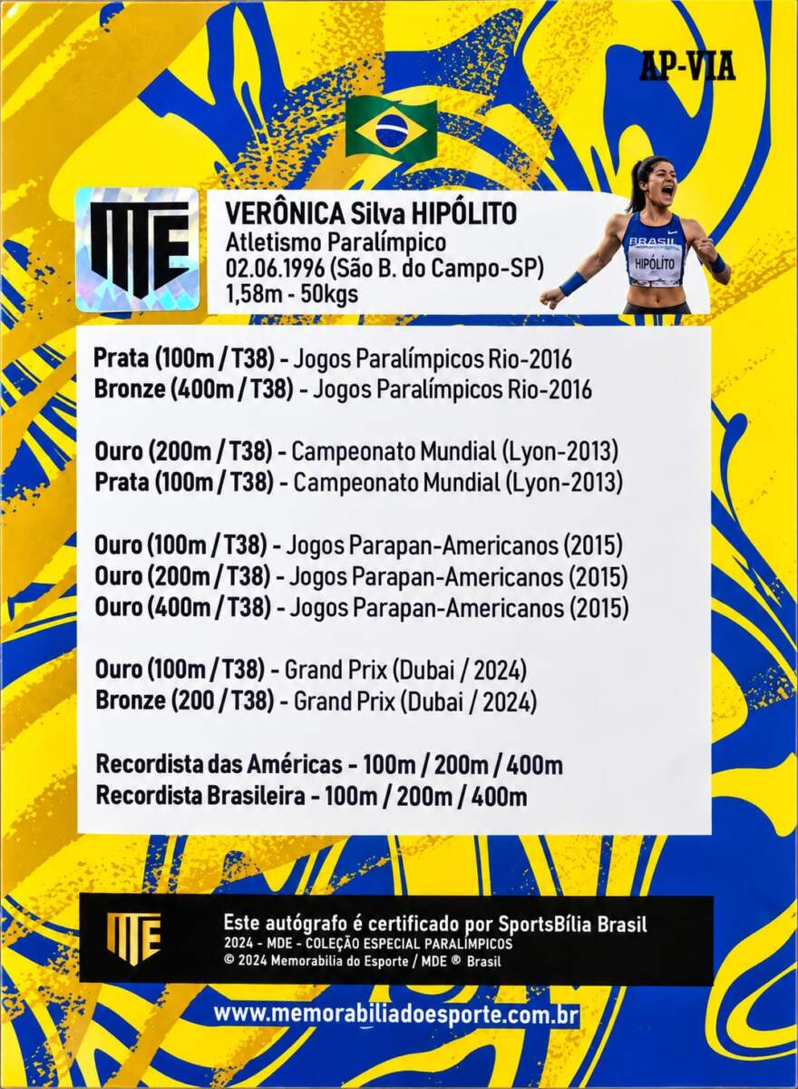 Card 'Coleção Time Brasil' - Verônica Hipólito - Autógrafo Manual - Imagem 3